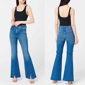 Good American Womens Indigo029 Wash Good Legs Twisted Slit Flare Jean Size 28
